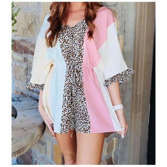 Main Strip Colorblock Animal Print Romper Medium - Picture 6 of 6